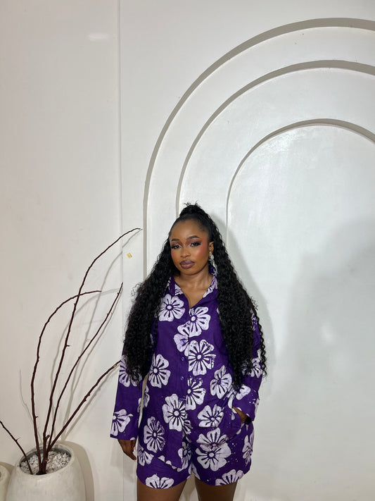 Adire Short Pant Set in Purple