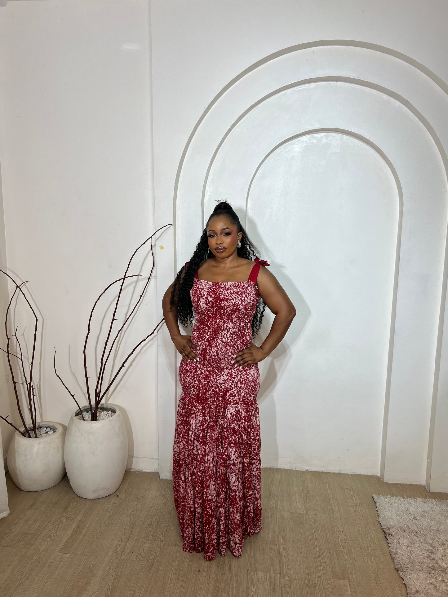 Smoked Adire Dress in Red