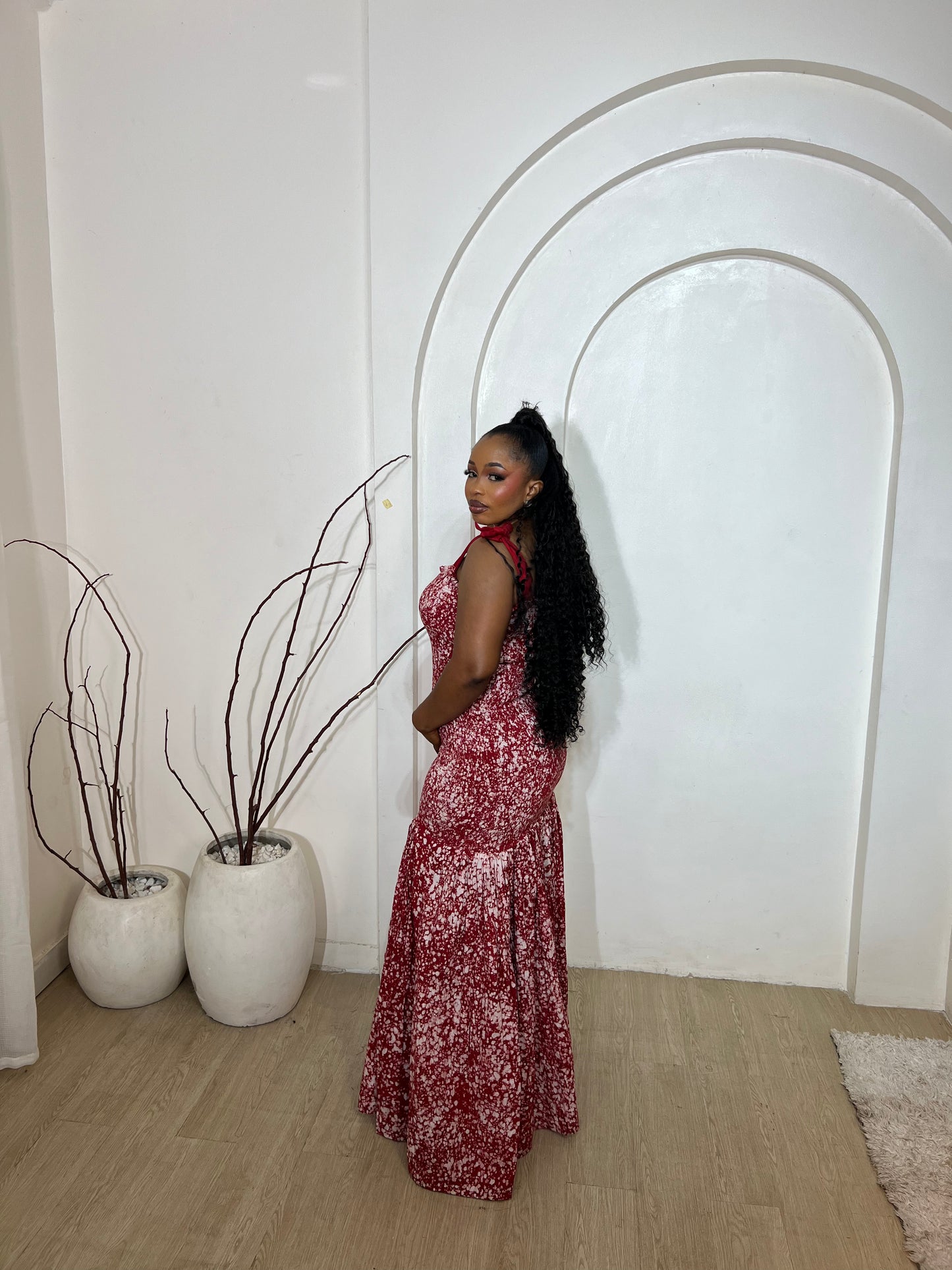 Smoked Adire Dress in Red