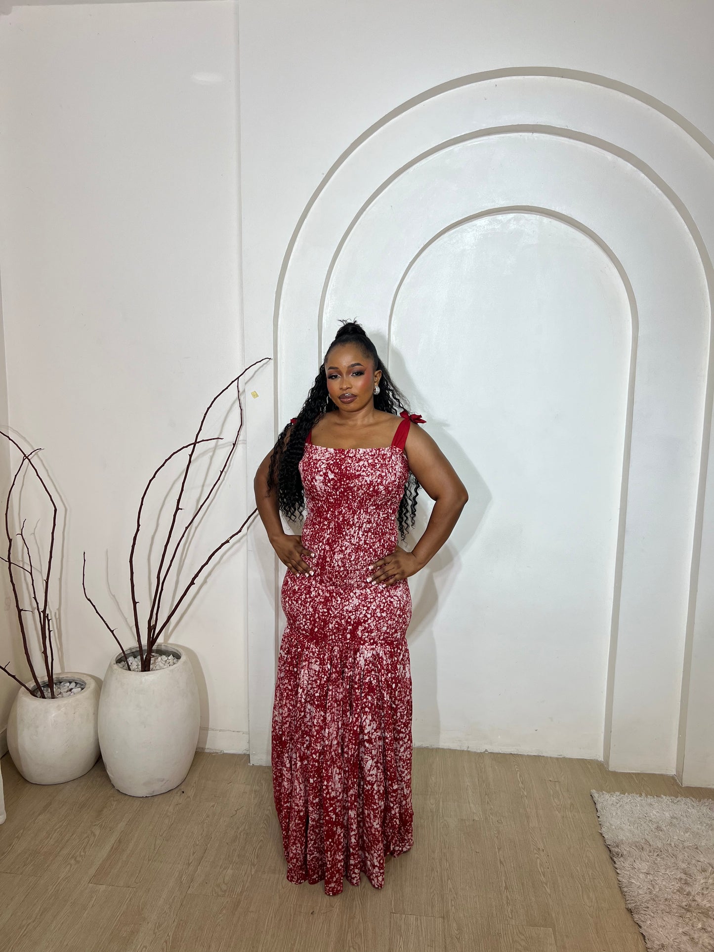 Smoked Adire Dress in Red