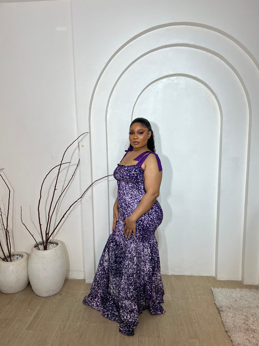 Smoked Adire Dress in Purple