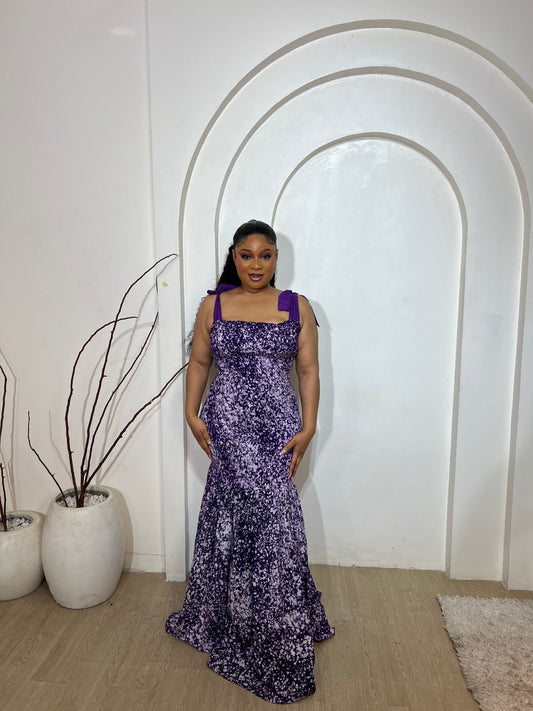 Smoked Adire Dress in Purple